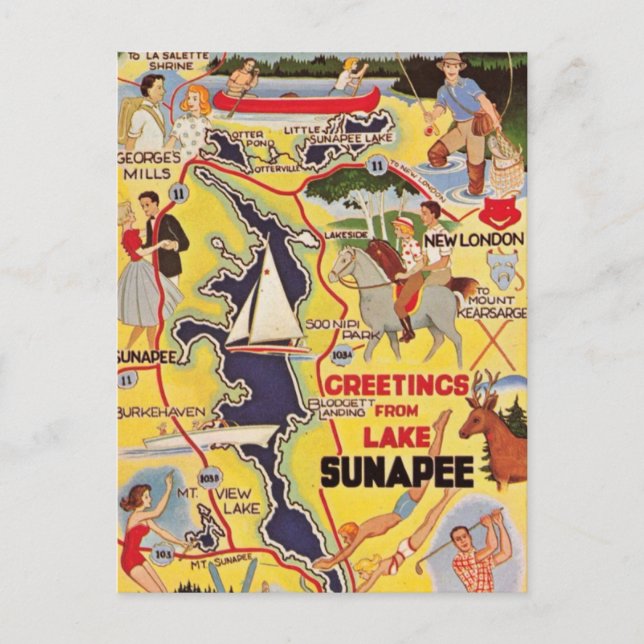 Postal Lago Retro Sunapee NH (Anverso)