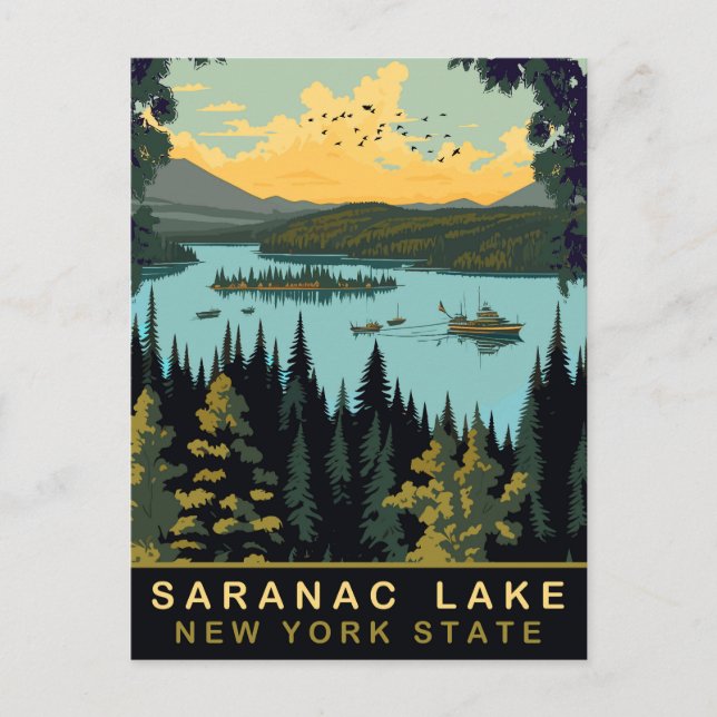 Postal Lago Saranac, NY, Viajes Antiguos (Anverso)