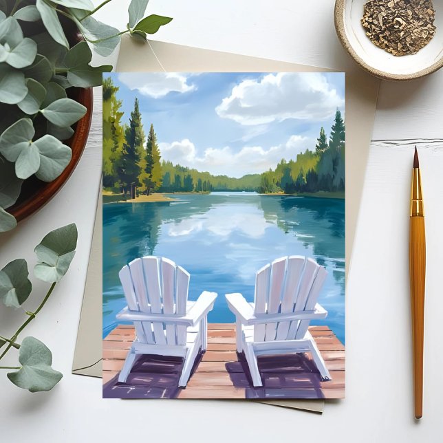 Postal Lago Sebago Maine | Pintura de Adirondack Chair (Subido por el creador)