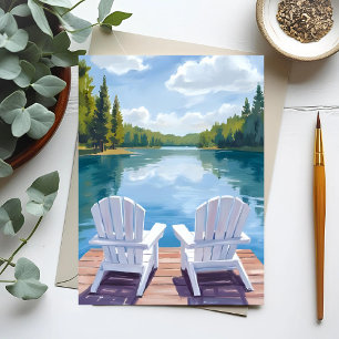 Postal Lago Sebago Maine Pintura de silla Adirondack