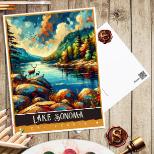 Postal Lago Sonoma, California   Pintura Vintage