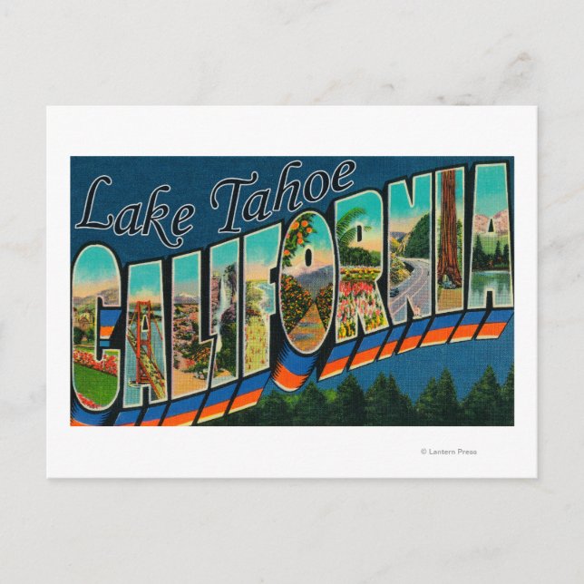 Postal Lago Tahoe, California - Escenas de letras grandes (Anverso)