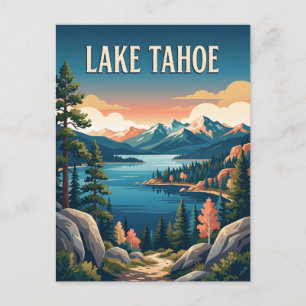 Postal Lago Tahoe California Nevada Viaje en Montaña