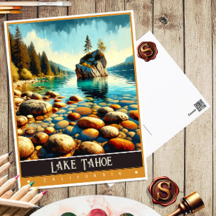 Postal Lago Tahoe, California   Pintura Vintage