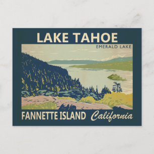 Postal Lago Tahoe Fannette Island California Vintage