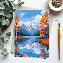 Postal Lago Tahoe Otoño | Pintura de Montaña de Foliaje d