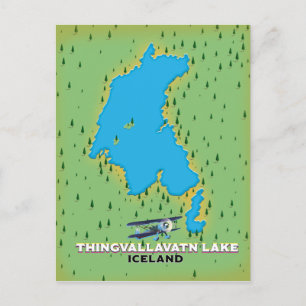 Postal Lago Thingvallavatn Mapa de viajes de Islandia