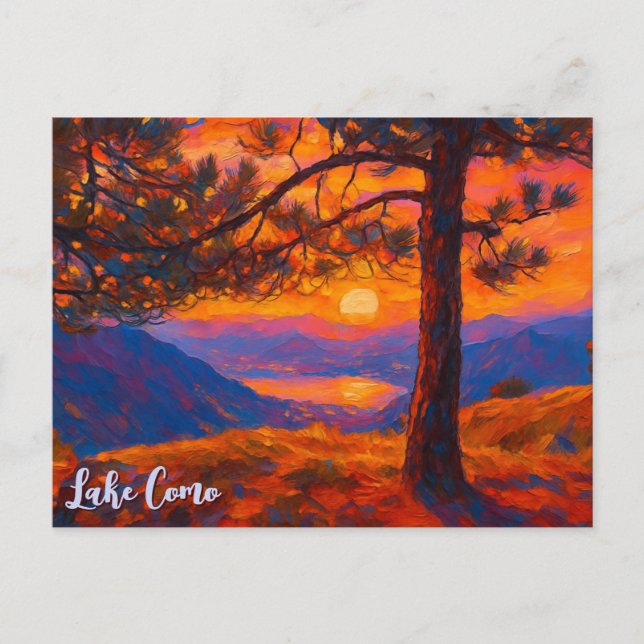 Postal Lago Vintage Como Montañas Retro Italianas (Anverso)