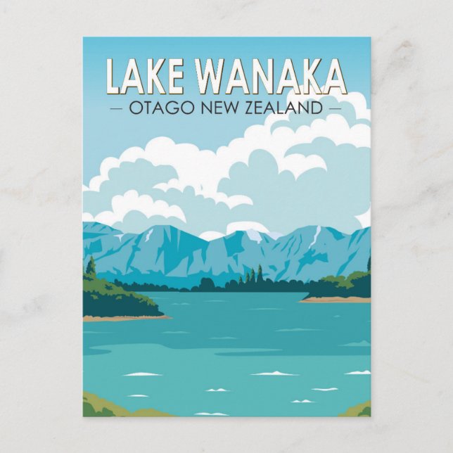 Postal Lago Wanaka Otago Nueva Zelanda Viajes Arte Vintag (Anverso)