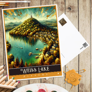 Postal Lago Weiss, Alabama Pintura Vintage