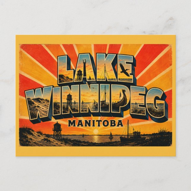 Postal Lago Winnipeg Manitoba Mar Interior (Anverso)