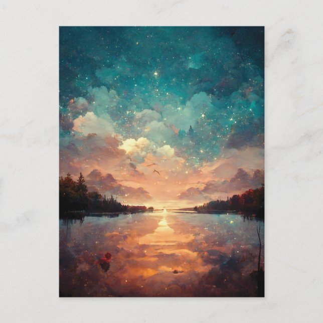 Postal Lago Y Atardecer Soñosos | Paintaje paisajístico (Anverso)