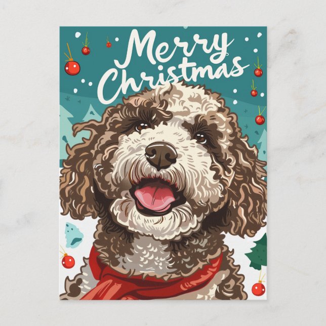 Postal Lagotto Romagnolo Feliz Navidad (Anverso)