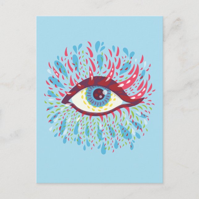 Postal Lágrimas coloridas Extrañas ojos Psicodélicos Azul (Anverso)
