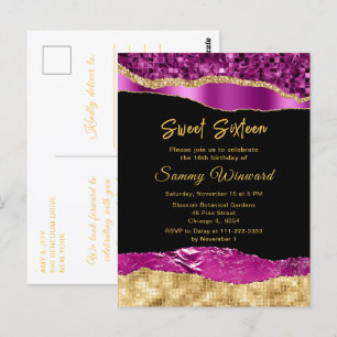 Postal Lágrimas de glamour púrpura y dorado Sweet Sixteen