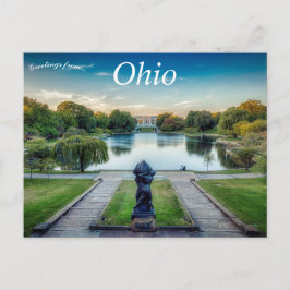 Postal Laguna con estatua Museo de Arte de Cleveland