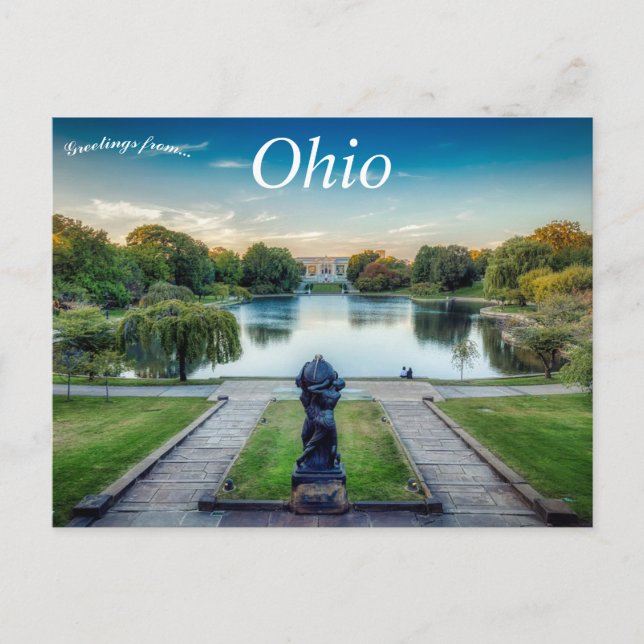 Postal Laguna con estatua Museo de Arte de Cleveland (Anverso)