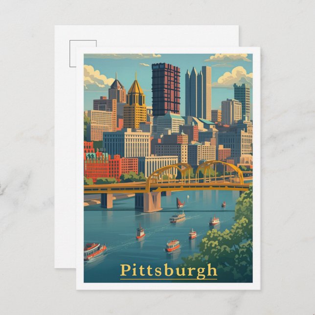 Postal Laguna de arte de Pittsburgh Pennsylvania Art Vint (Anverso / Reverso)