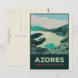 Postal Laguna de Azores de 7 ciudades ilustracion Portuga