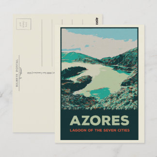 Postal Laguna de Azores de 7 ciudades ilustracion Portuga