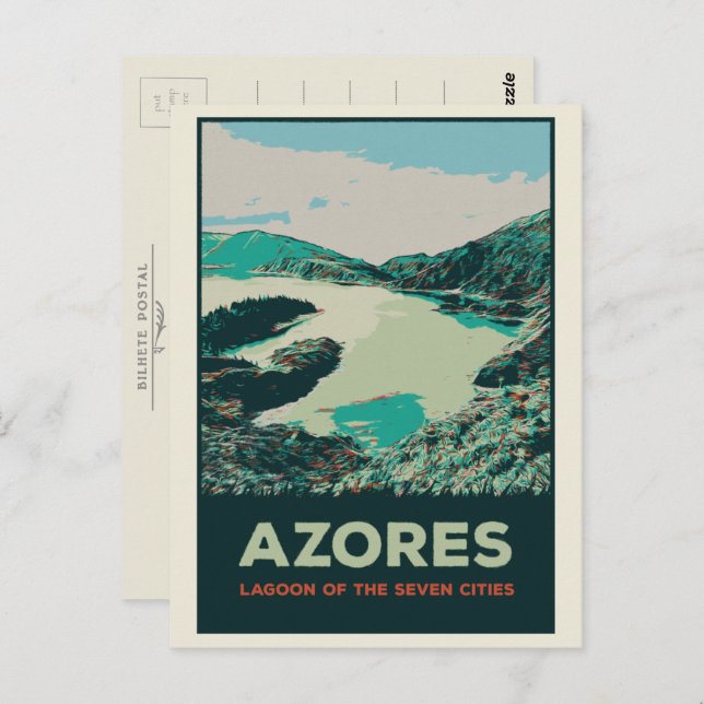 Postal Laguna de Azores de 7 ciudades ilustracion Portuga (Anverso / Reverso)