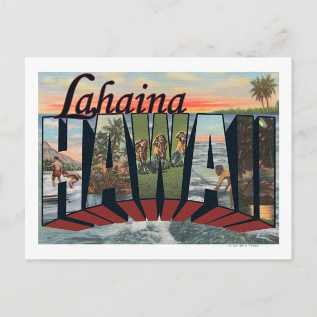 Postal Lahaina, Hawaii - Escenas de letras grandes (Anverso)