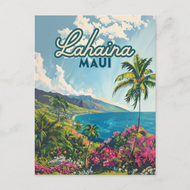 Postal Lahaina Maui Hawaii Beach Coast Retro (Anverso)