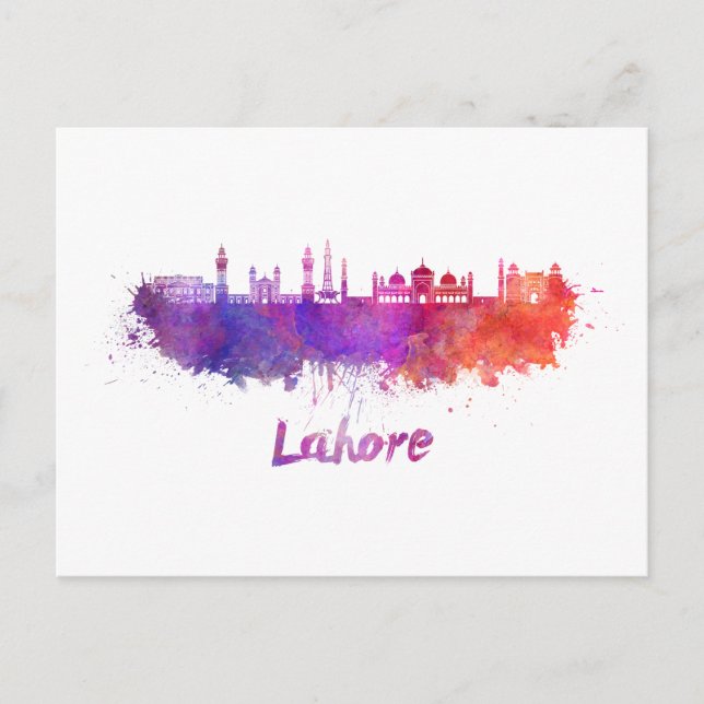 Postal Lahore skyline in watercolor (Anverso)