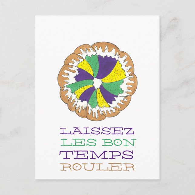 Postal Laissez Les Bon Temps Rouler Mardi Gras King Cake (Anverso)