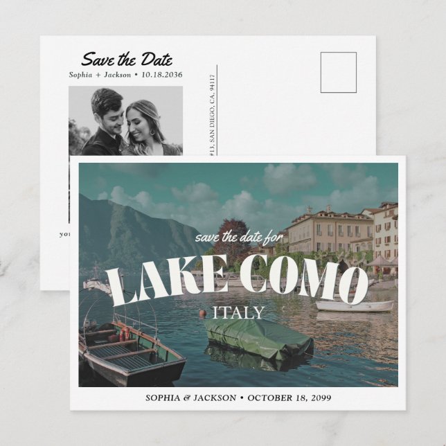 Postal Lake Como Wedding Save the Date Retro Destination (Anverso / Reverso)