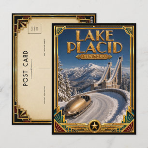 Postal Lake Placid Nueva York Arte Deco Edad Dorada Vinta