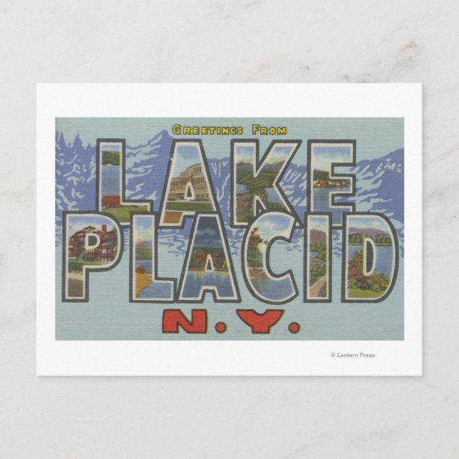 Postal Lake Placid, Nueva York - Escenas de letras grande (Anverso)