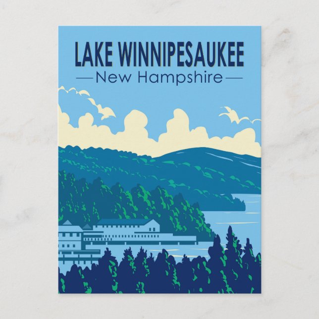 Postal Lake Winnipesaukee New Hampshire Travel Art Retro (Anverso)