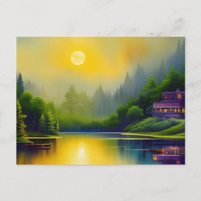 Postal Lakehouse Sunrise Reflexiona El Arte Digital (Anverso)