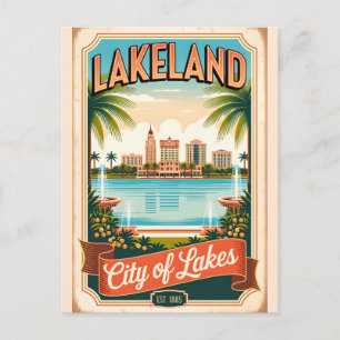 Postal Lakeland Antiguo Florida Ciudad de los Lagos Retro