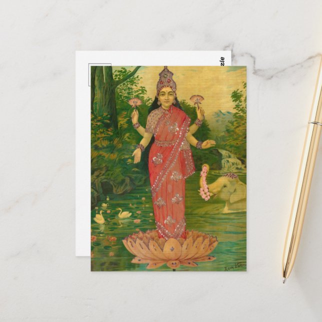 Postal Lakshmi por Raja Ravi Varma (Anverso/Reverso In Situ)