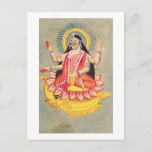 Postal Laksmi sentado en un trono de hojas de loto, c.189