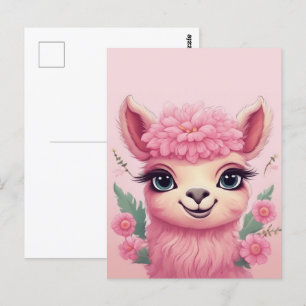 Postal Lama, bebé sonriente rosa