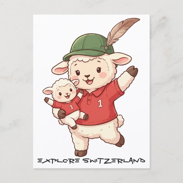 Postal Lamb Family Fan with Alpine Hat (Anverso)