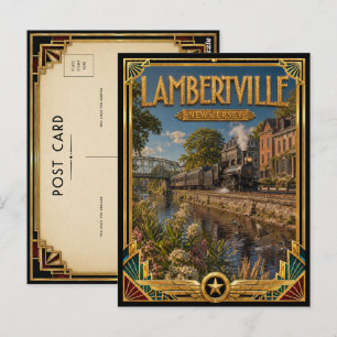 Postal Lambertville Nueva Jersey Arte Deco Dorado Antiguo
