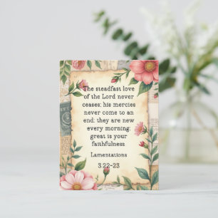 Postal Lamentaciones 3:22–23 Diseño Floral Vintage 