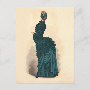 Postal Lámina de moda victoriana antigua: vestido con pol