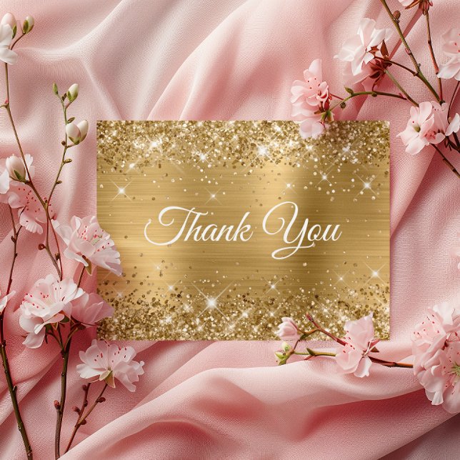 Postal Lámina Dorada Brillante Agradecimiento Cumpleaños  (Glittery Gold Foil 90th Birthday Thank You Postcard)