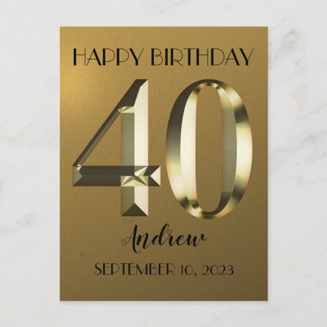 Postal Lámina metálica dorada 40 cumpleaños (Anverso)