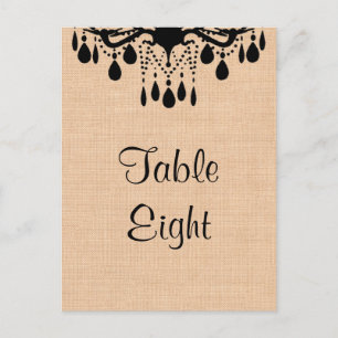 Postal Lámpara en el número de tabla Burlap