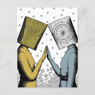 Postal Lámparas en la cabeza azul y amarillo