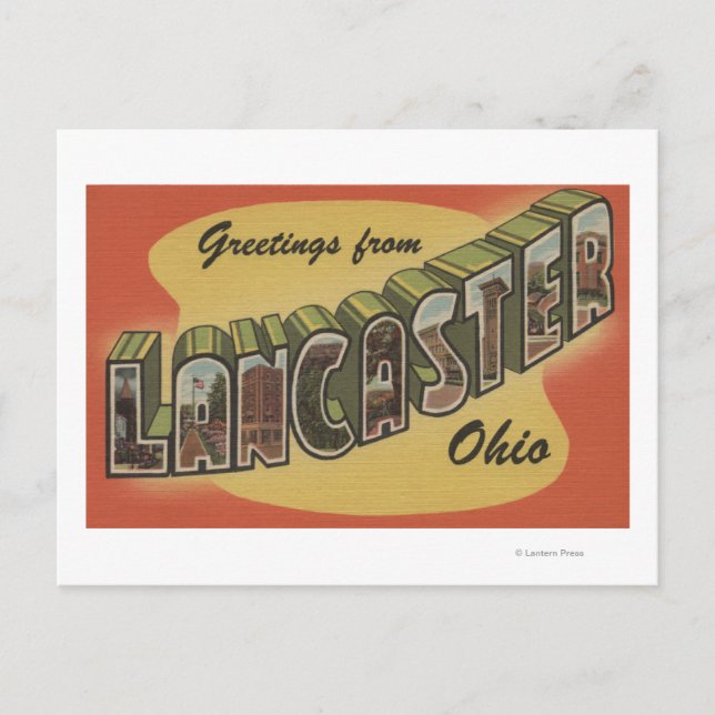 Postal Lancaster, Ohio - Escenas de letras grandes (Anverso)