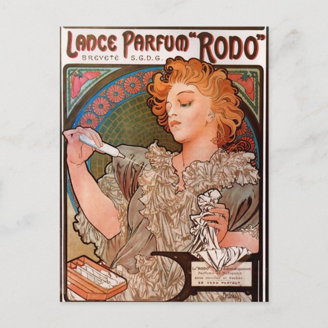 Postal Lance parfum Rodo por Alphonse Mucha (Anverso)