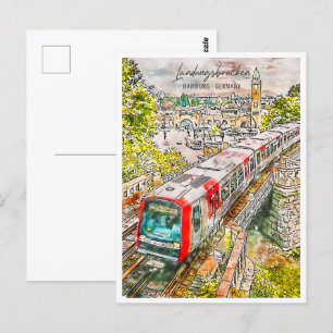 Postal Landungsbrucken Alemania Travel Place Watercolor
