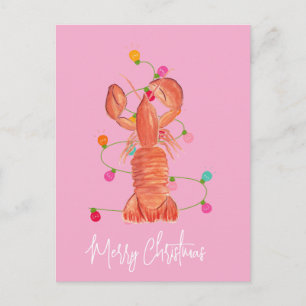 Postal Langosta de Navidad en Acuarela Crustáceo  